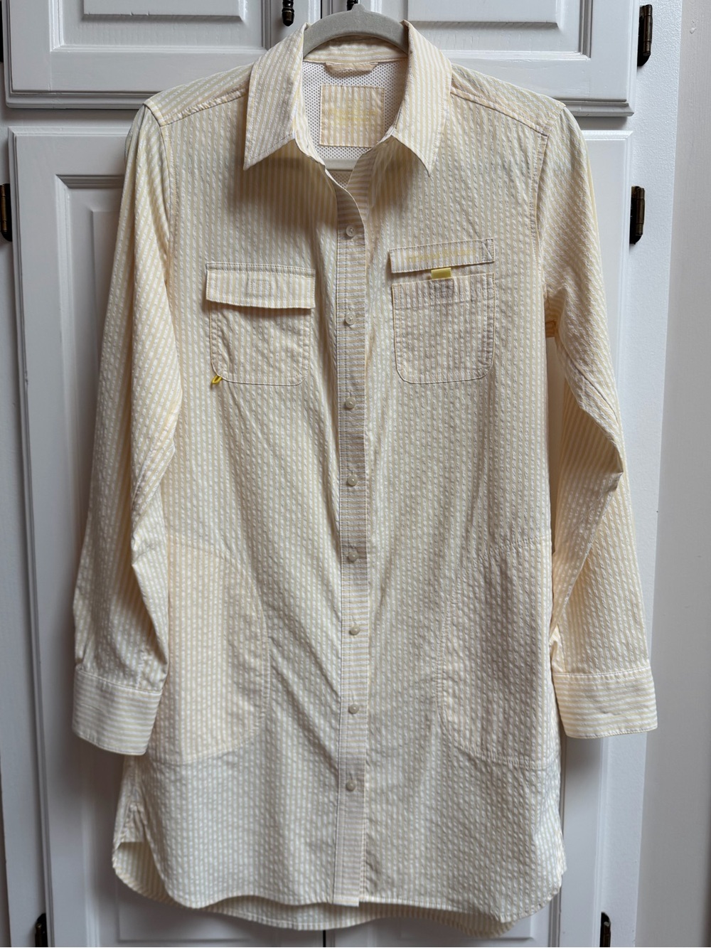 Vineyard Vines Harbor Stripe Long Sleeve Cover Up Shirtdress in Yellow Sz Small